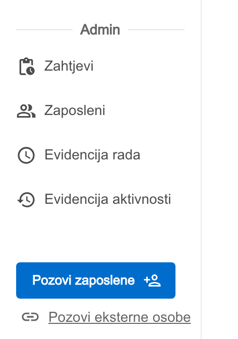 Donji dio bočne trake s dugmetom Pozovi zaposlene i linkom Pozovi eksterne osobe